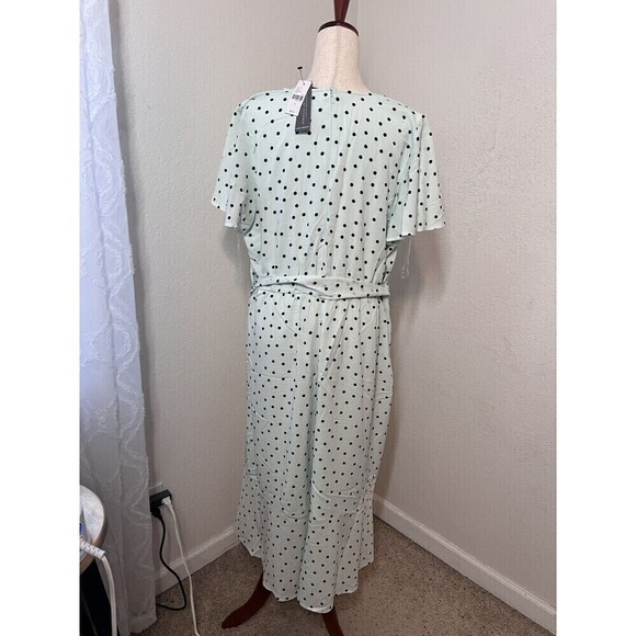 NWT Lane Bryant Faux Wrap Dress Size 16 Polka Dot Flirty Blue Midi Ruffle $90 - Picture 6 of 11
